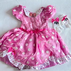 Minnie Mouse Disney dress/costume with matching gloves. Size 5/6. Pink/white GUC